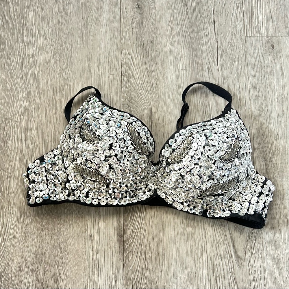 Meishulanna silver sequins beaded bra bustier top